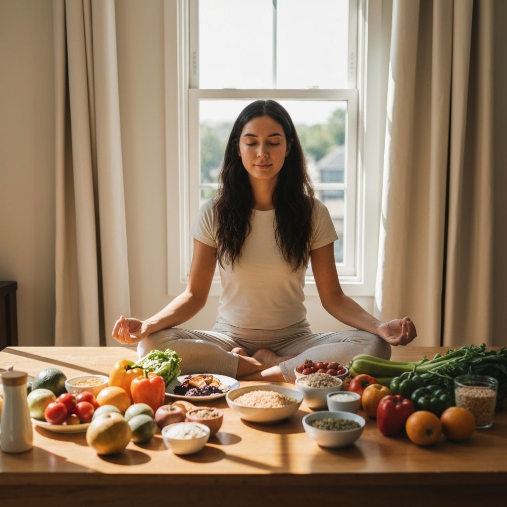 Serene meditation scene with peaceful strength symbolism